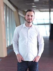 Image showing portrait of young  business man with beard at modern office