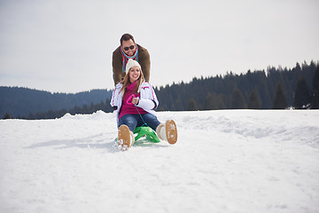 Image showing happy young couple having fun on fresh show on winter vacation