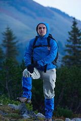 Image showing advanture man with backpack hiking