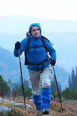 Image showing advanture man with backpack hiking