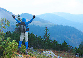 Image showing advanture man with backpack hiking