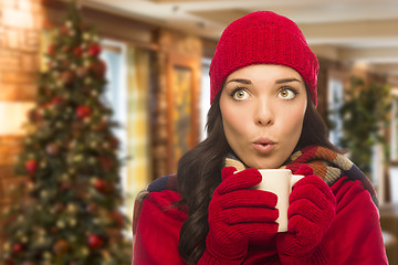 Image showing Mixed Race Woman Wearing Hat and Gloves In Christmas Setting