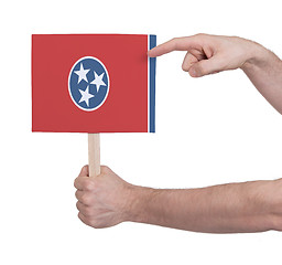 Image showing Hand holding small card - Flag of Tennessee