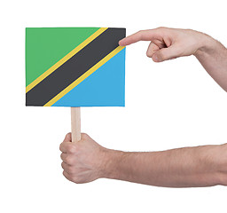 Image showing Hand holding small card - Flag of Tanzania