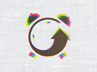 Image showing Timeline concept: Alarm Clock on fabric texture background