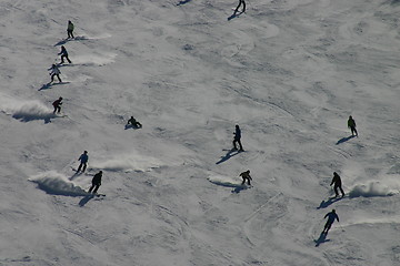 Image showing Downhill skiers