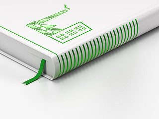 Image showing Finance concept: closed book, Industry Building on white background