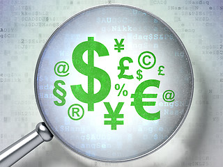 Image showing Marketing concept: Finance Symbol with optical glass on digital background