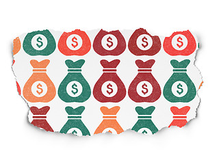 Image showing Business concept: Money Bag icons on Torn Paper background