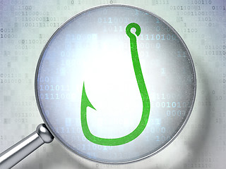 Image showing Privacy concept: Fishing Hook with optical glass on digital background