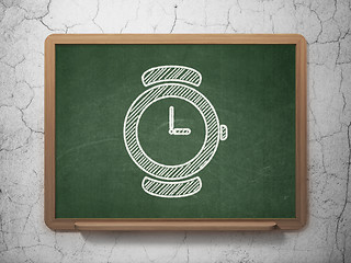 Image showing Time concept: Hand Watch on chalkboard background