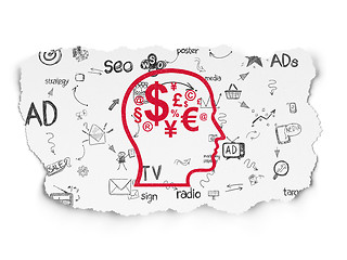 Image showing Advertising concept: Head With Finance Symbol on Torn Paper background