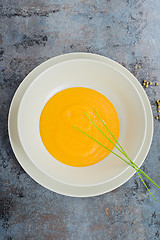 Image showing Pumpkin cream soup on the table