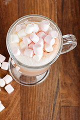 Image showing Areal view to the hot chocolate with marshmallows