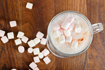 Image showing Top view to the hot chocolate with marshmallows