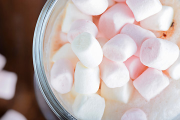 Image showing Pink and white marshmallows in hot chocolate 