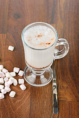 Image showing A glass of hot chocolate with marshmallows