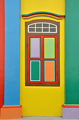 Image showing Colorful windows and details on a colonial house in Little India