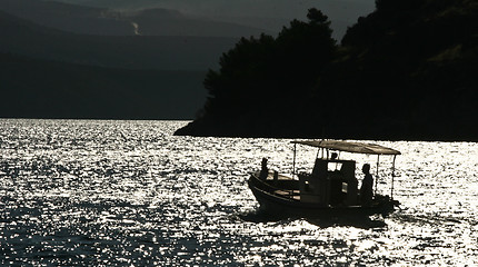 Image showing Fishing boats silhouette in the  Peloponese in Greece