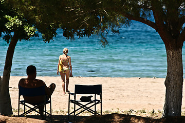 Image showing Man and wife at the beach in the  Peloponese in greece