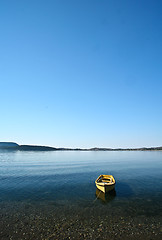 Image showing Boat in the morning mist  Peloponese in Greece 