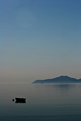 Image showing Boat in the morning mist  Peloponese in Greece 