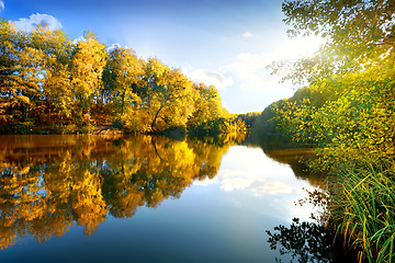 Image showing Colorful autumn on river