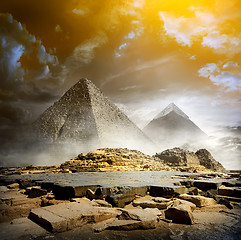 Image showing Storm clouds and pyramids