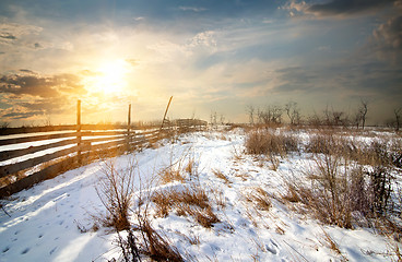 Image showing Fence in winter field