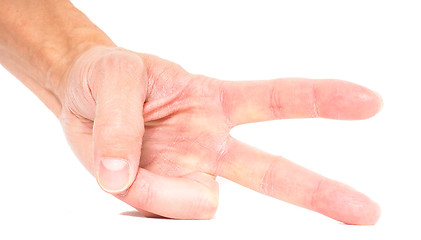 Image showing Person showing two fingers isolated on white