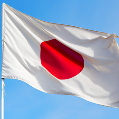 Image showing japanb waving flag in the blue sky bcolour and wave