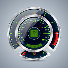 Image showing Metallic speedometer with big rev counter