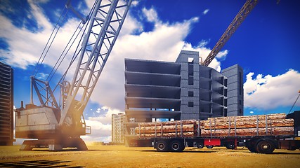 Image showing construction site at sunset