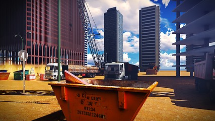 Image showing construction site at sunset