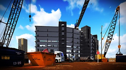 Image showing construction site at sunset