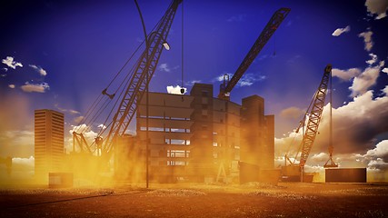 Image showing construction site at sunset