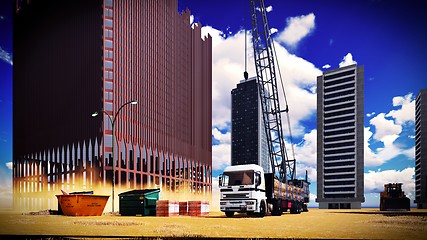 Image showing construction site at sunset