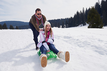 Image showing happy young couple having fun on fresh show on winter vacation