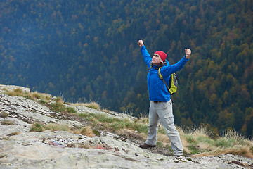 Image showing advanture man with backpack hiking