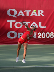 Image showing Shahar Peer serves in Qatar Arabia