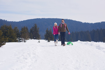 Image showing happy young couple having fun on fresh show on winter vacation