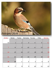 Image showing garden birds calendar  february 2016