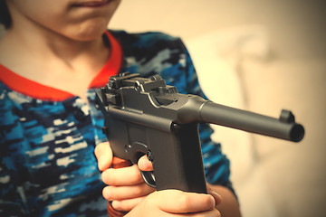 Image showing boy with submachine gun Mauser