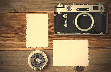 Image showing two retro photo, vintage camera and lens