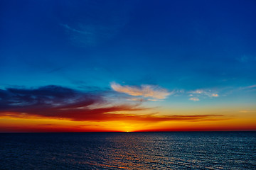 Image showing Sunset over the ocean