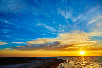 Image showing Sunset over the ocean