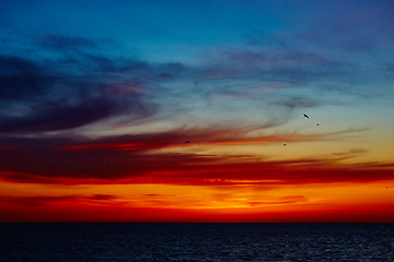 Image showing Sunset over the ocean