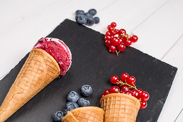 Image showing Berry ice cream cone