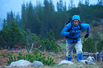 Image showing advanture man with backpack hiking