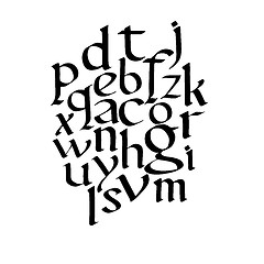 Image showing Vector hand drawn medieval alphabet. Old manuscript style letters. Based on foundational font.